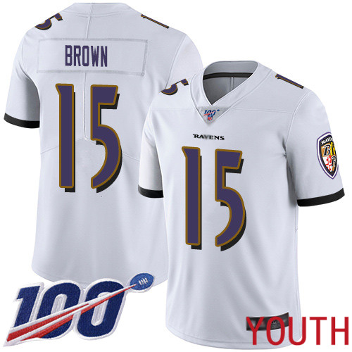 Baltimore Ravens Limited White Youth Marquise Brown Road Jersey NFL Football 15 100th Season Vapor Untouchable